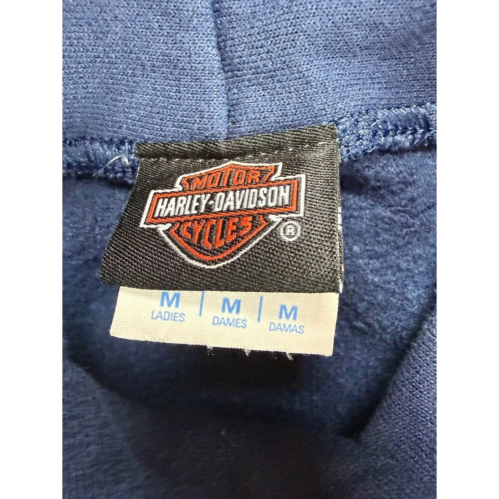 Harley-Davidson Hoodie Girls Medium Blue Pink Graphic Pullover Sweatshirt